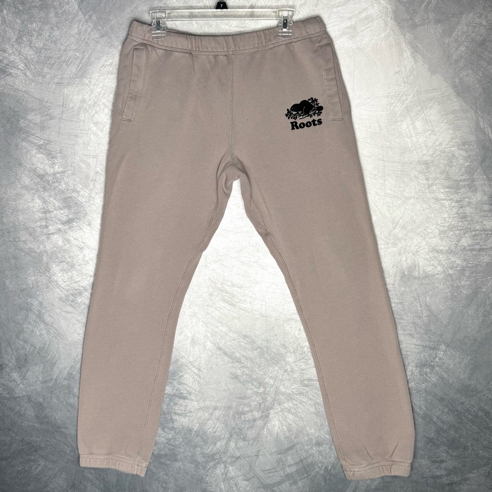 Roots Canada Sweatpants Jogger Men M Brown Gray Organic Cotton Drawstring Fleece